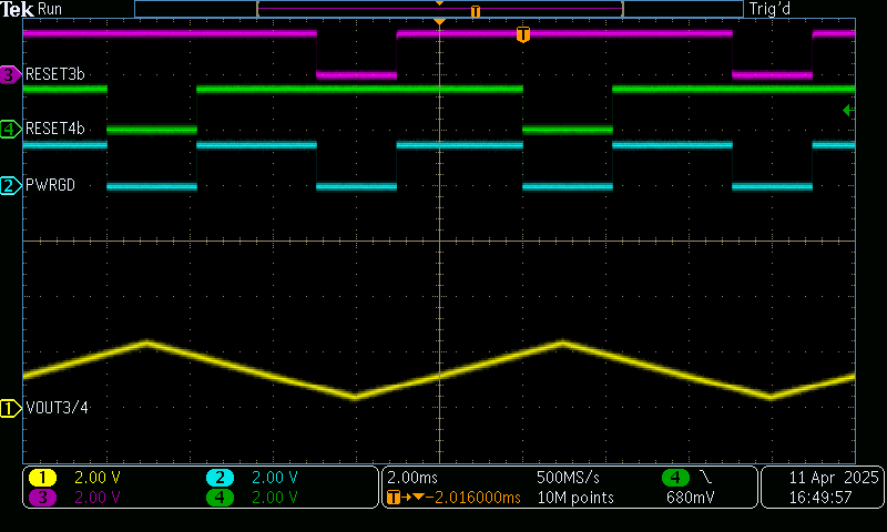 TPS7H3024EVM-CVAL DLY_TMR 懸空時的通道 3/4 調(diào)節(jié)監(jiān)控