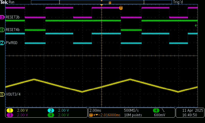 TPS7H3024EVM-CVAL DLY_TMR 懸空時的通道 3/4 調節(jié)監(jiān)控