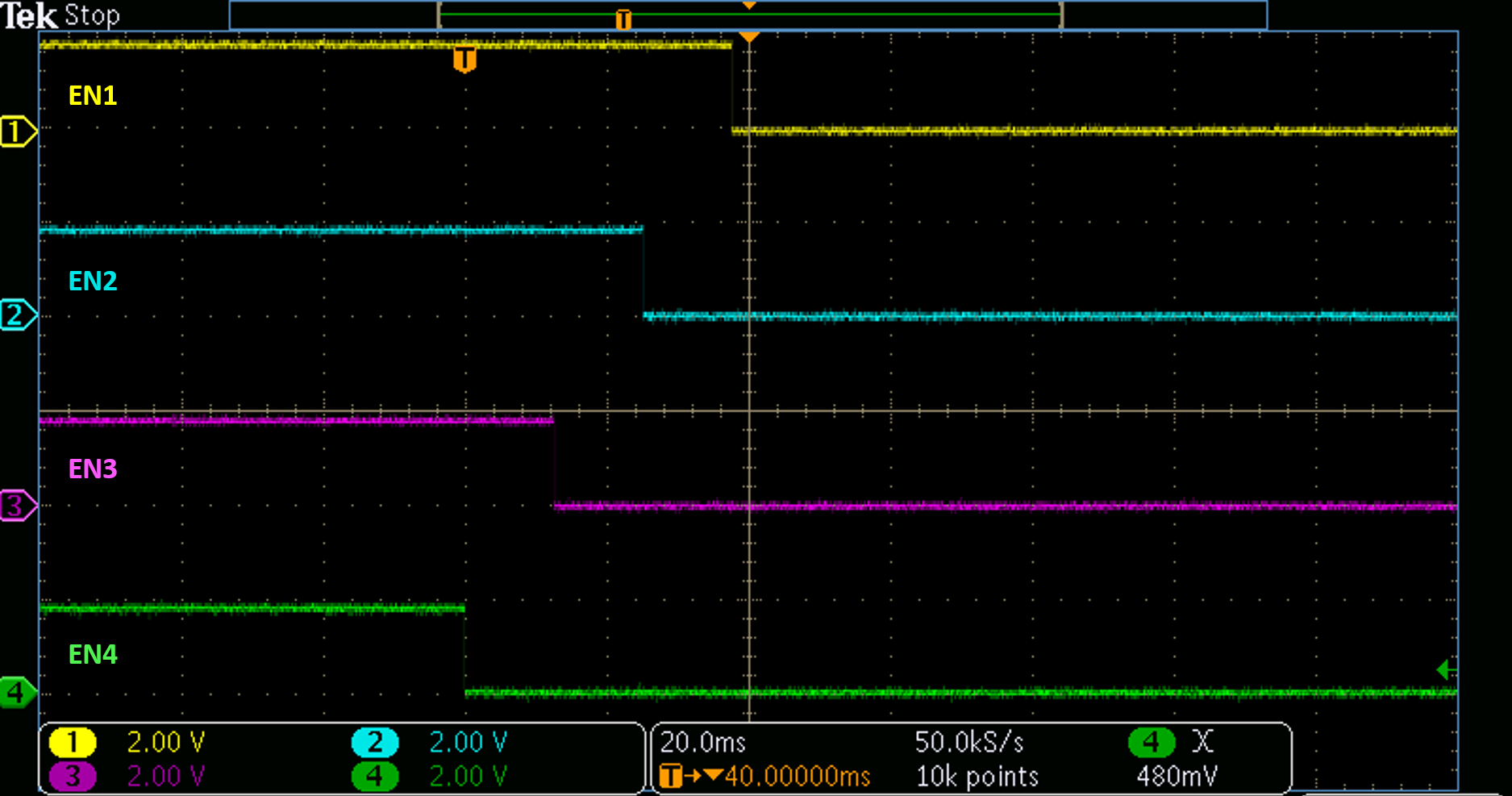TPS7H3014EVM 定序下電，12ms 延遲