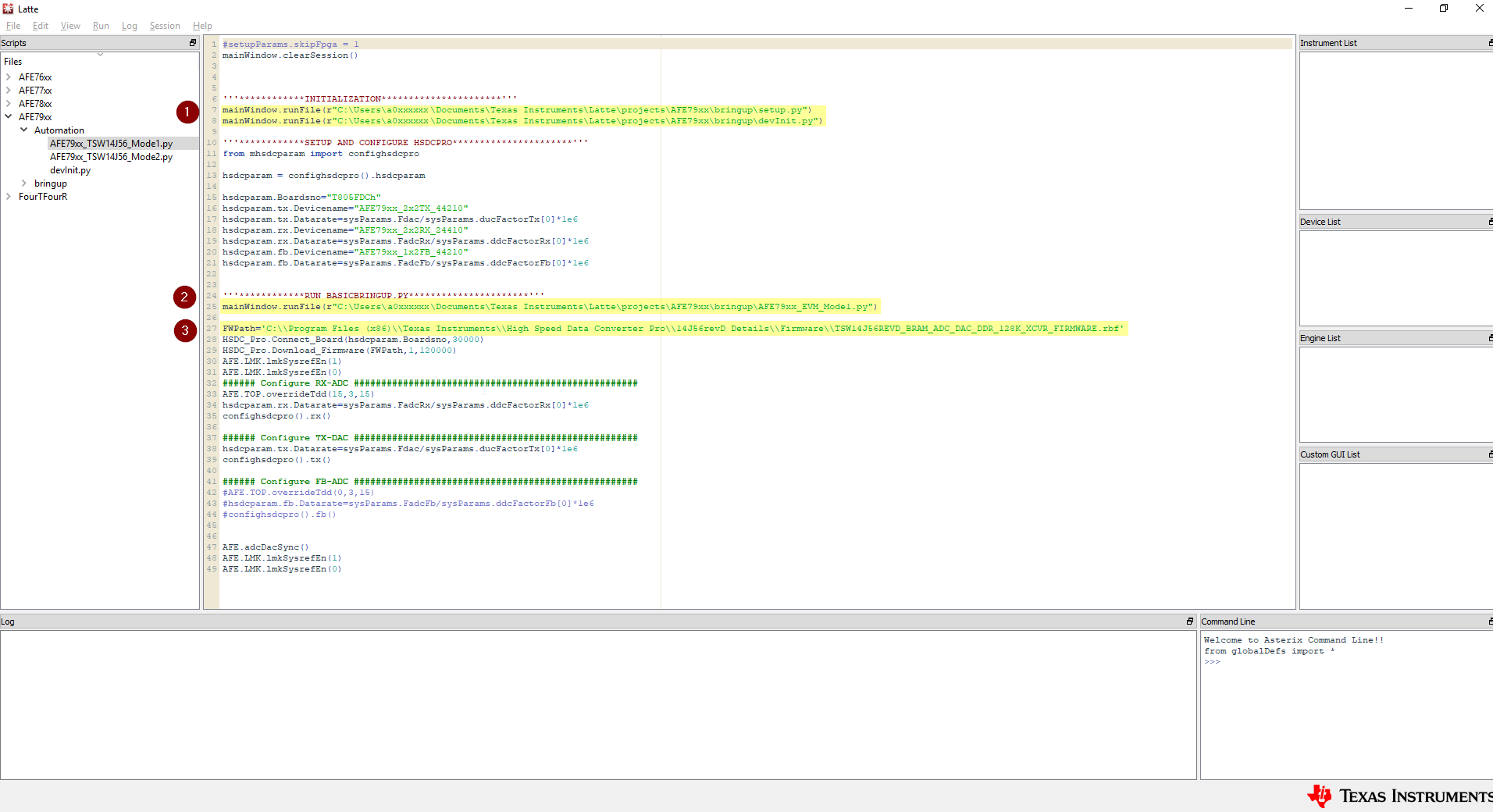 TRF-LSC-AFE7950EVM 要在自動(dòng)化腳本中更改的目錄參數(shù)