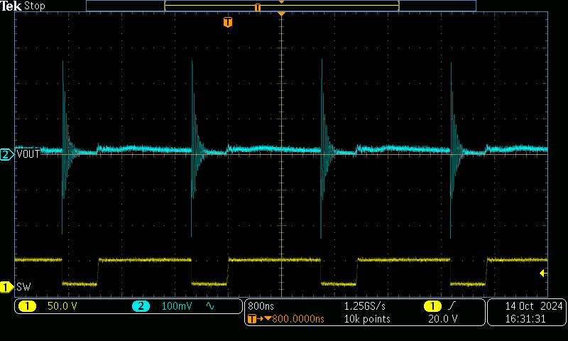 TPS7H5020FLYEVM 輸出電壓紋波，IOUT = 1A