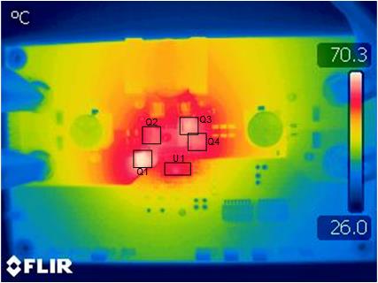 LM51770 熱像圖：VIN = 40.0V，IOUT = 4.0A，無強(qiáng)制空氣冷卻