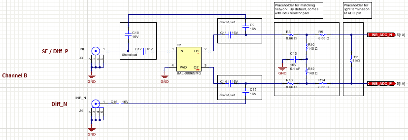 ADC34RF72 ADC3xRF72 EVM 輸入 B 模擬輸入原理圖片段