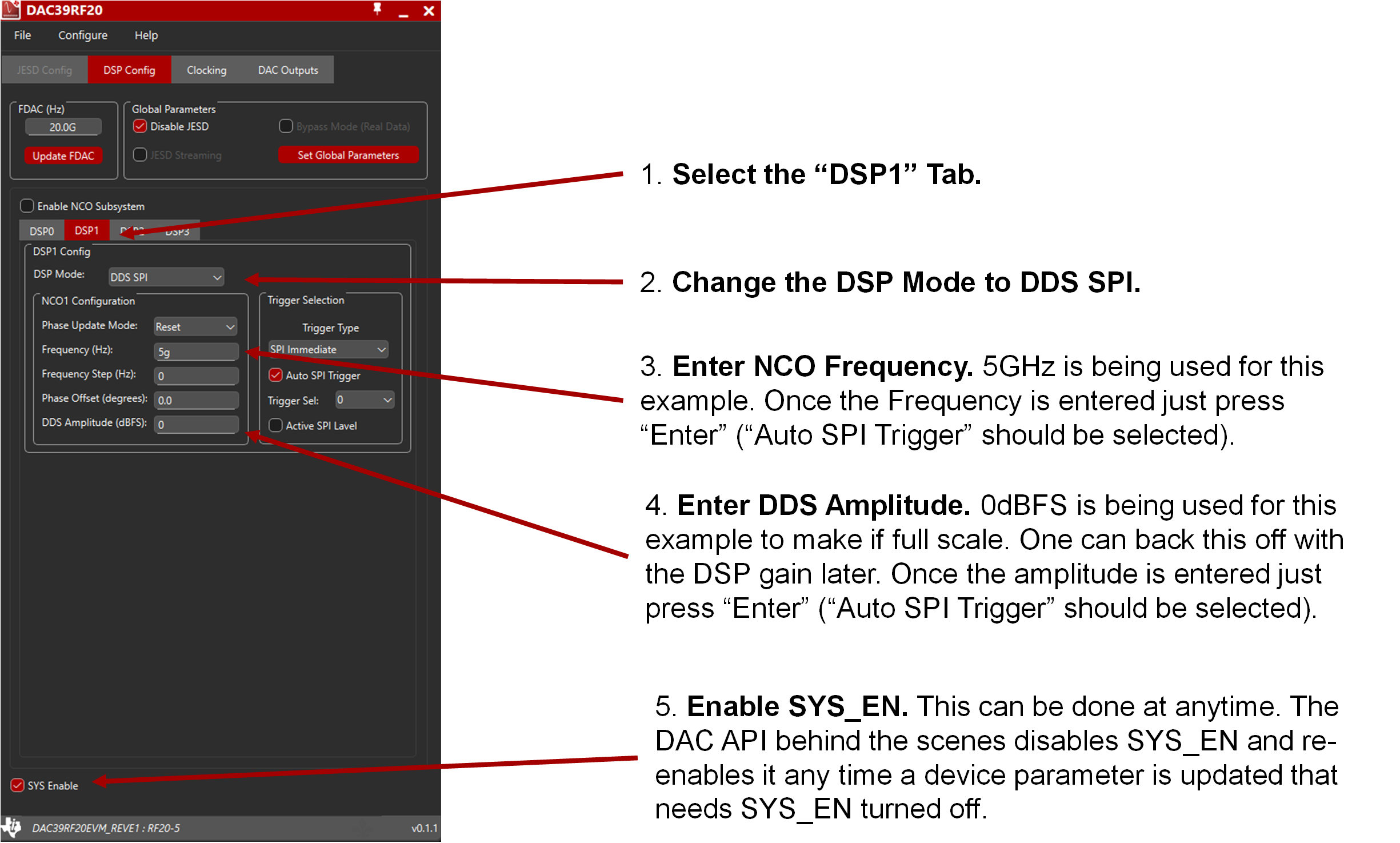 DAC39RF20EVM DDS 模式的 EVM GUI 配置 -“DSP Config”選項(xiàng)卡