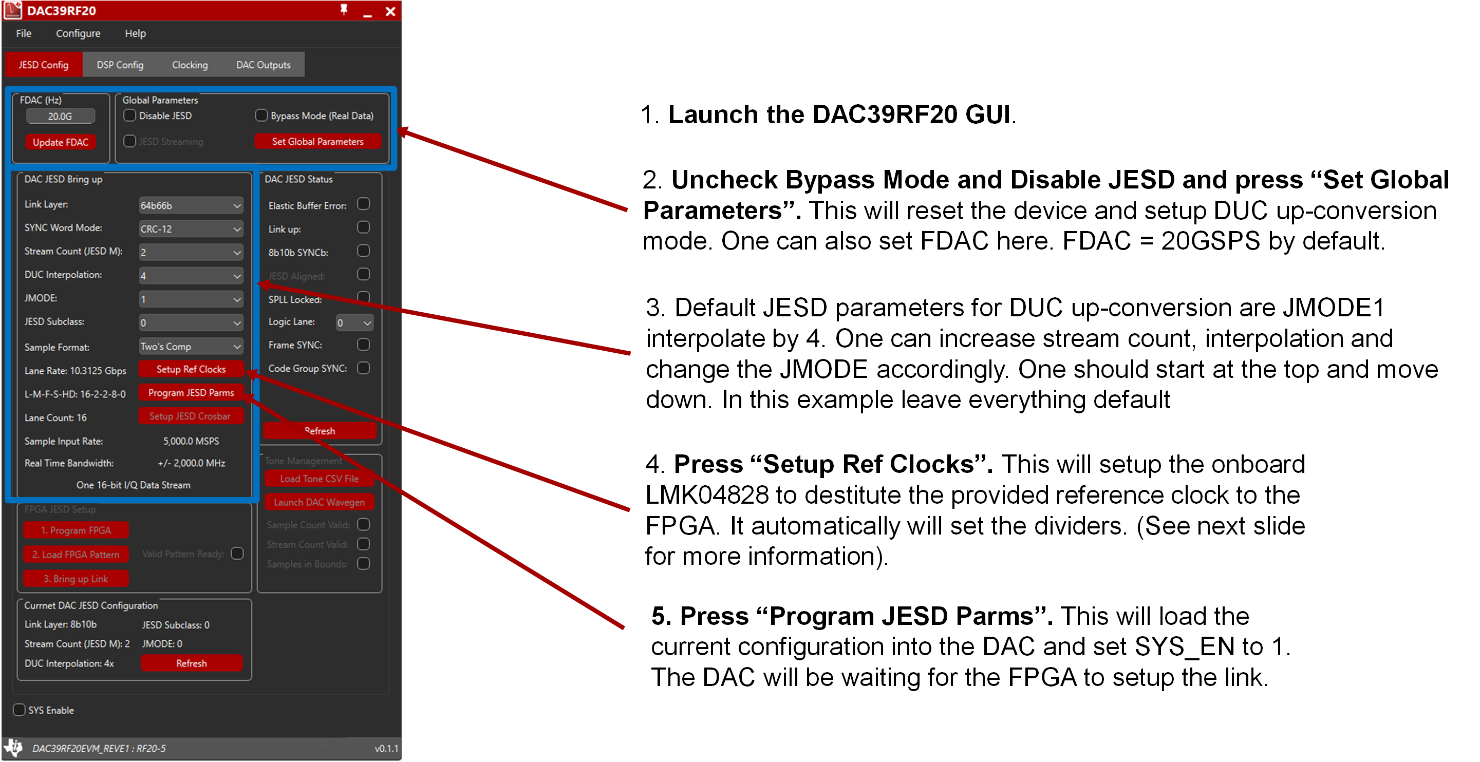 DAC39RF20EVM JMode 1 的 EVM GUI 配置 -“JESD Config”選項(xiàng)卡
