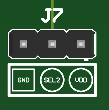TMUX48XX-DSG-DDF-EVM 接頭 J7：J7-1 (GND)、J7-2（連接到器件 SEL2）、J7-3 (VDD)