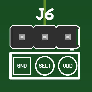 TMUX2821DSGDDF-EVM 接頭 J6：J6-1 (GND)、J6-2（連接到器件 SEL1）、J6-3 (VDD)