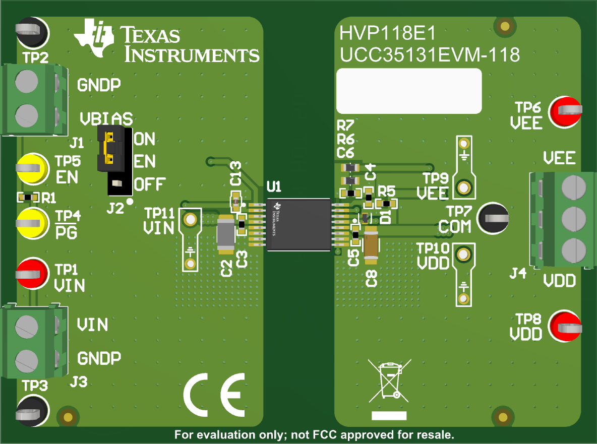 UCC35131EVM-118 經(jīng)全面組裝的 3D 頂視圖