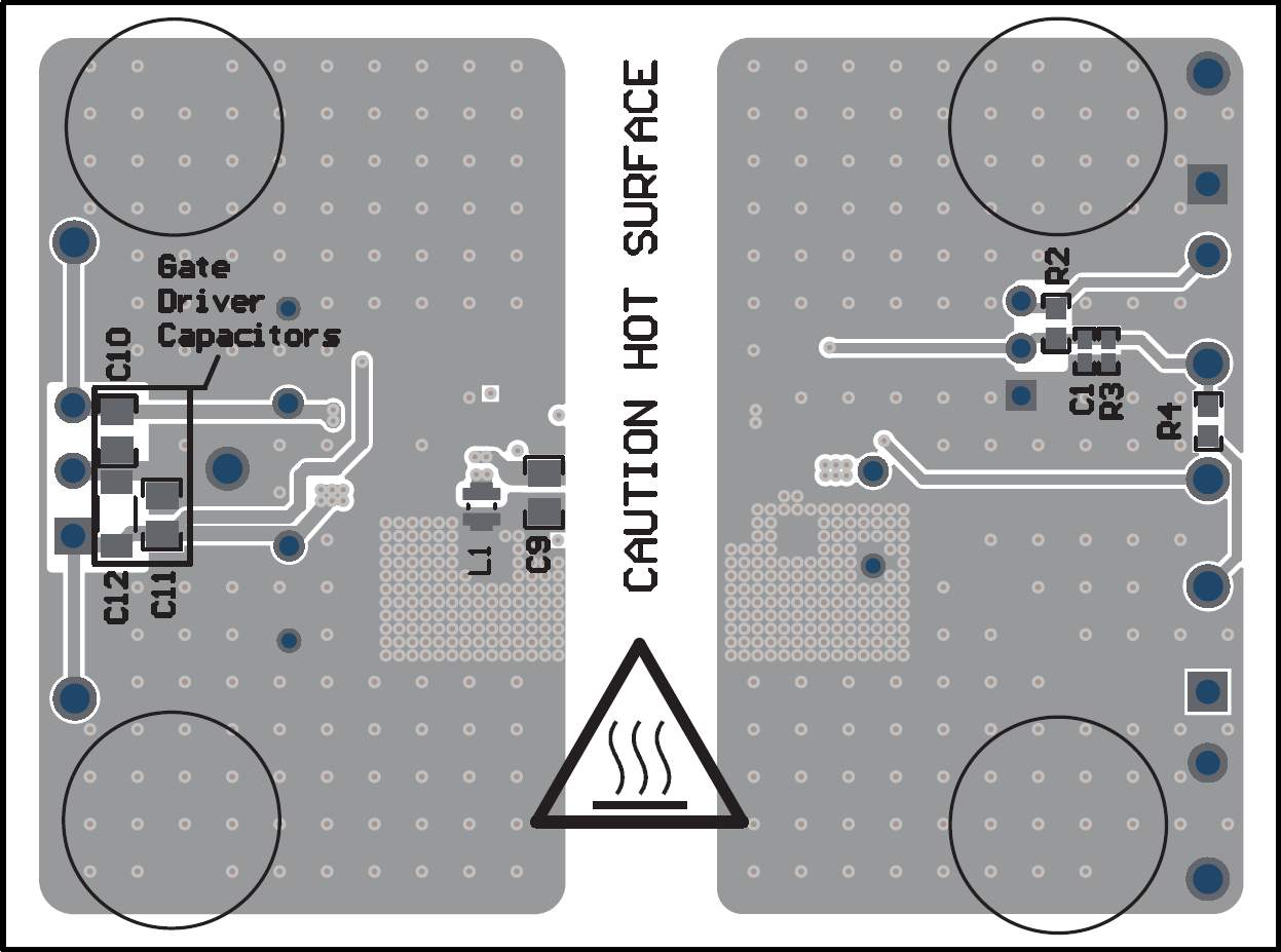 UCC35131EVM-118 PCB 底層，組裝（鏡像視圖）