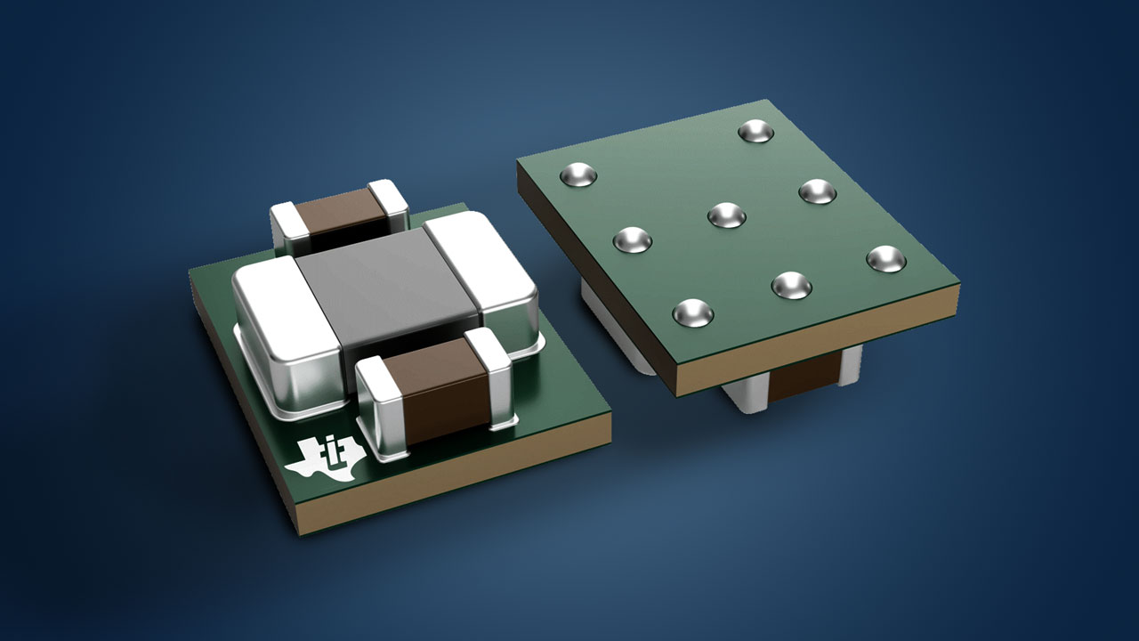  采用 MicroSiP 封裝的 TPS82670 降壓轉(zhuǎn)換器的頂視圖和底視圖。