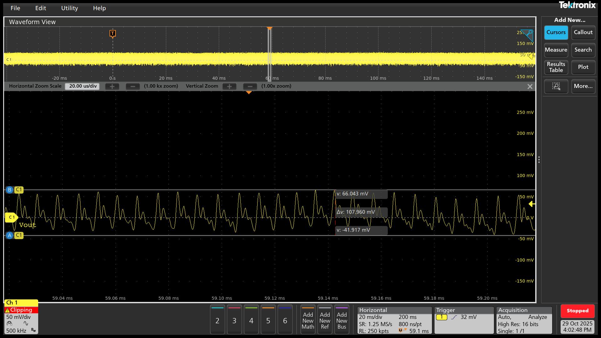 UCG28824EVM-124 VOUT = 12V 且滿負(fù)載時(shí)的典型紋波電壓 (108mVpp)