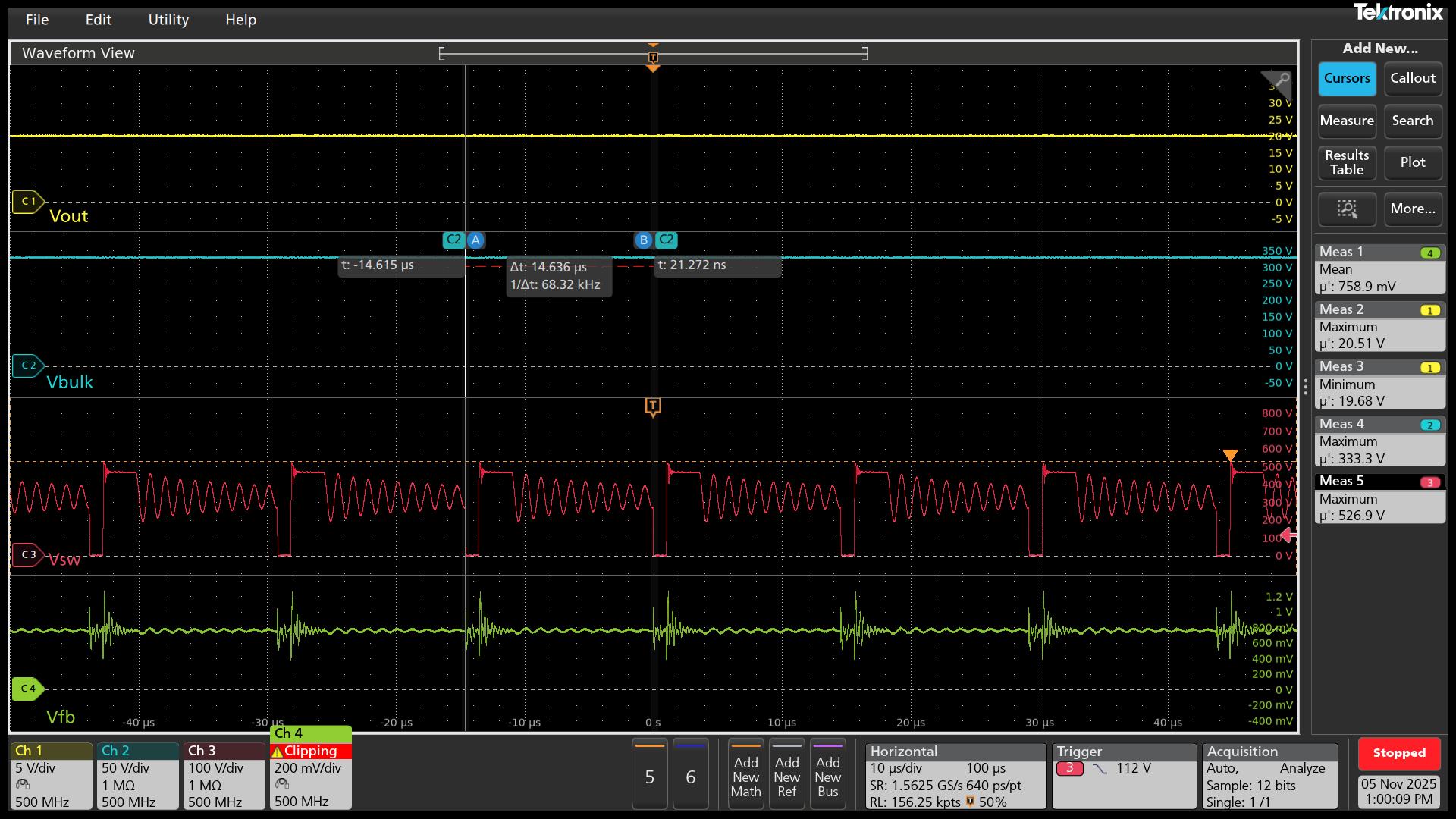 UCG28824EVM-124 230Vac/12W（68kHz 頻率/Vfb – 0.76V）
