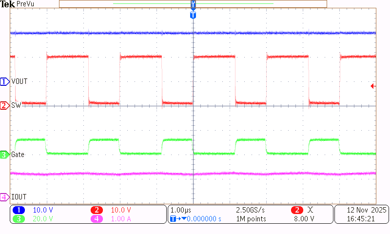 TPS7H5030EVM 12V 輸出電壓、開關(guān)節(jié)點、柵極和負載