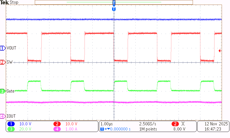 TPS7H5030EVM 14V 輸出電壓、開關(guān)節(jié)點、柵極和負載